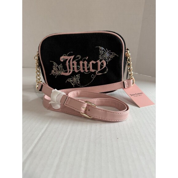 JUICY COUTURE Wingin It Camera Bag Bling Butterfly Crossbody Pink Black New Tag - Picture 1 of 16